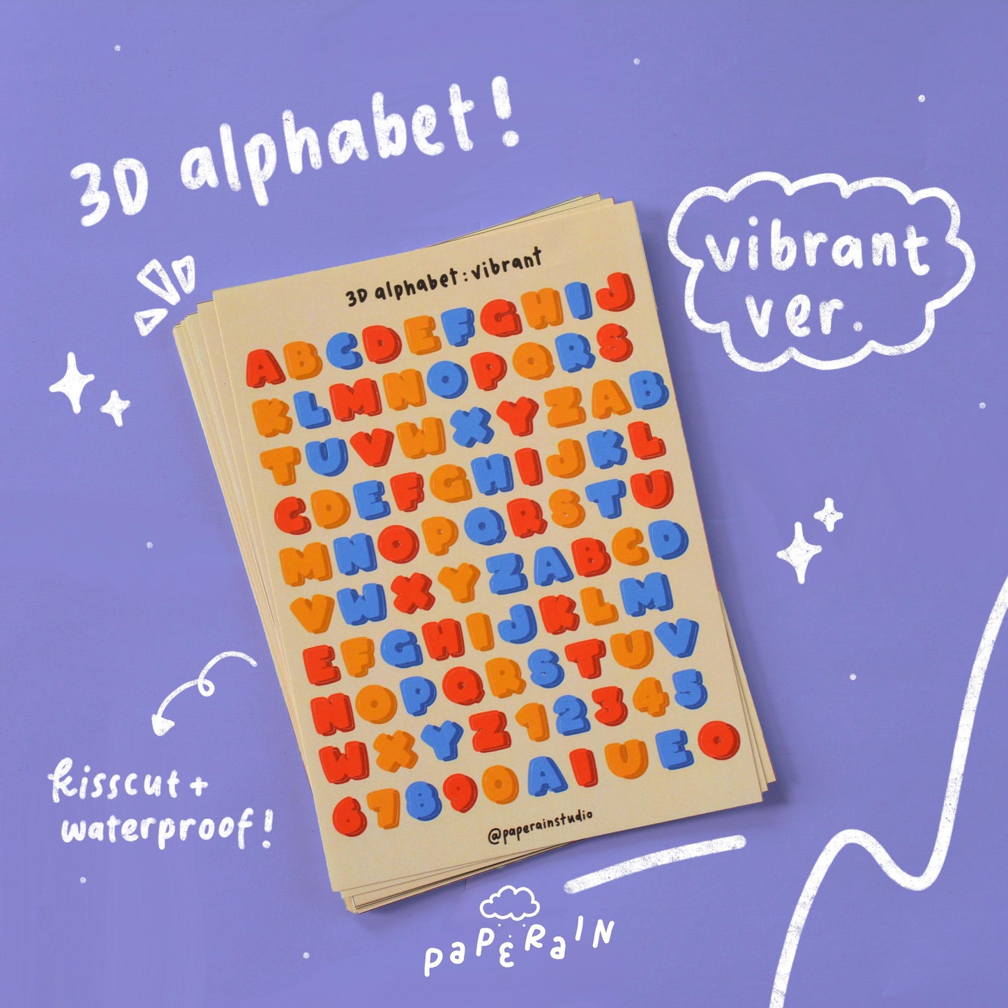 3d vibrant alphabet sticker sheet