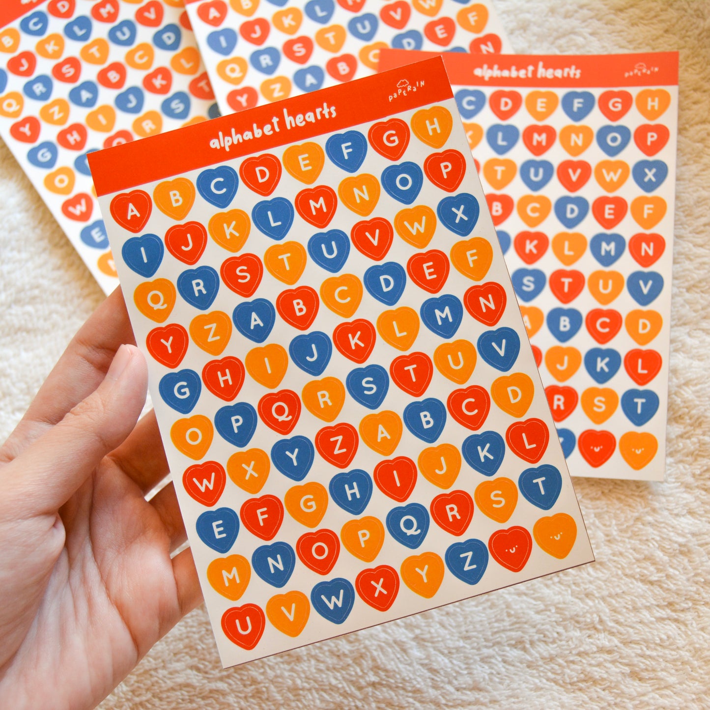 alphabet hearts sticker sheet