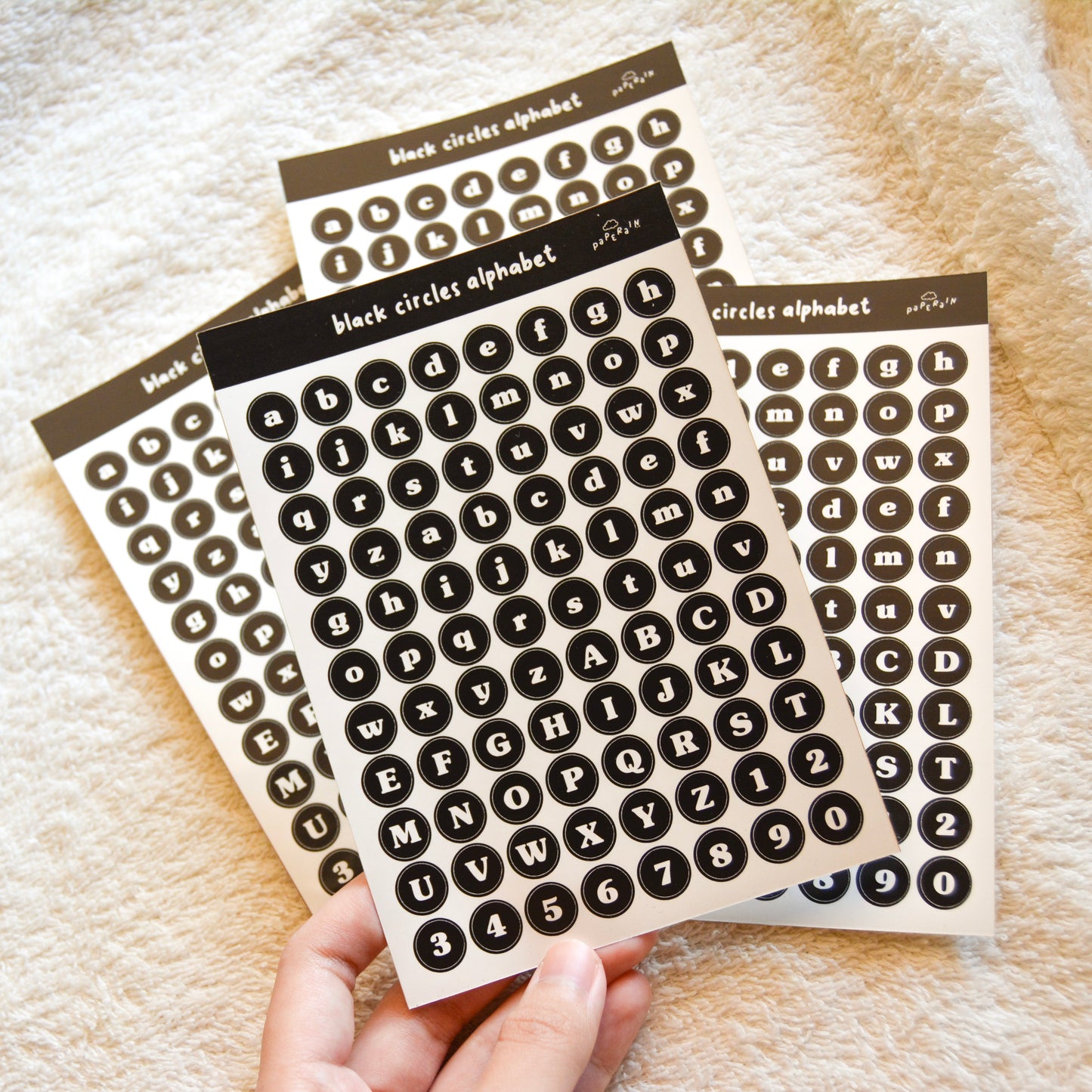 black circles alphabet sticker sheet