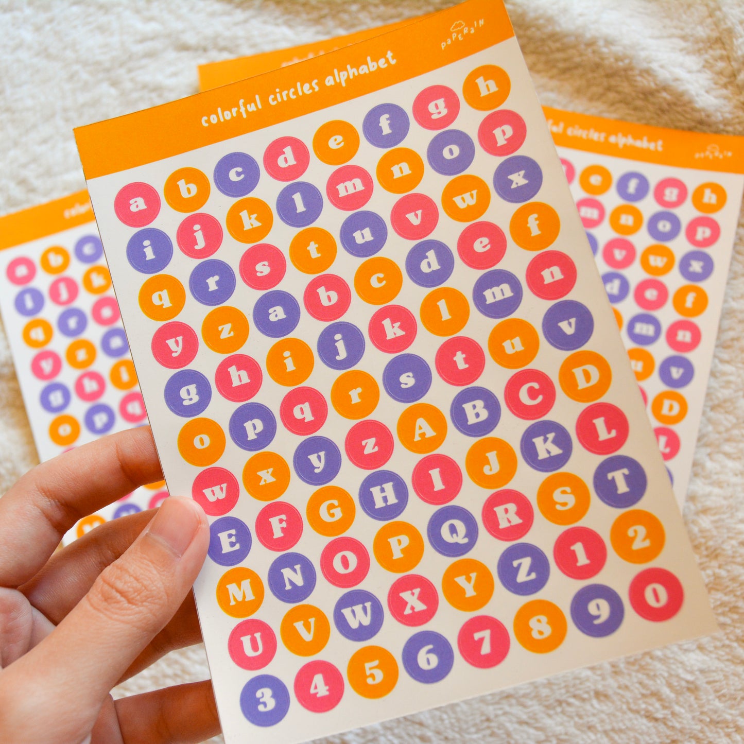 colorful circles alphabet sticker sheet