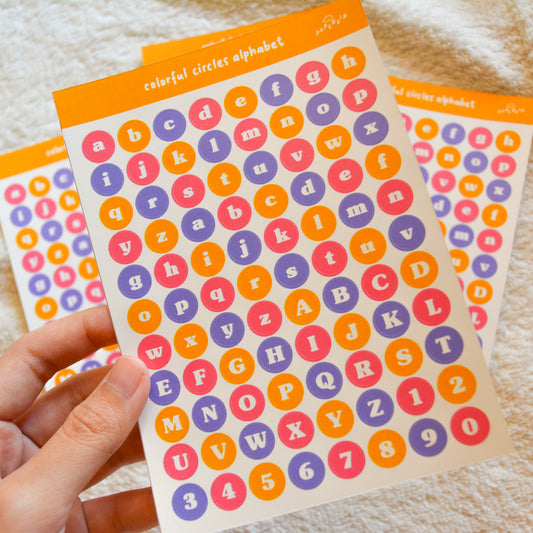 colorful circles alphabet sticker sheet