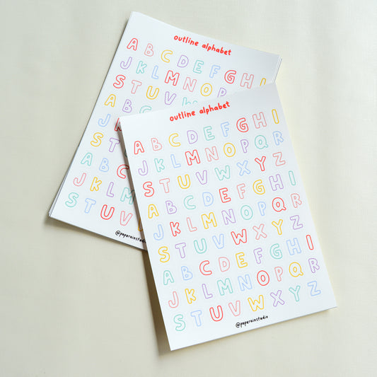 outline alphabet sticker sheet