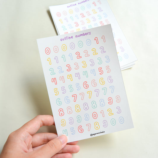 outline numbers sticker sheet