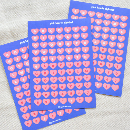 pink hearts alphabet sticker sheet