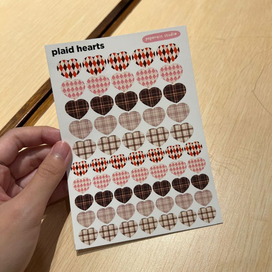 plaid hearts sticker sheet